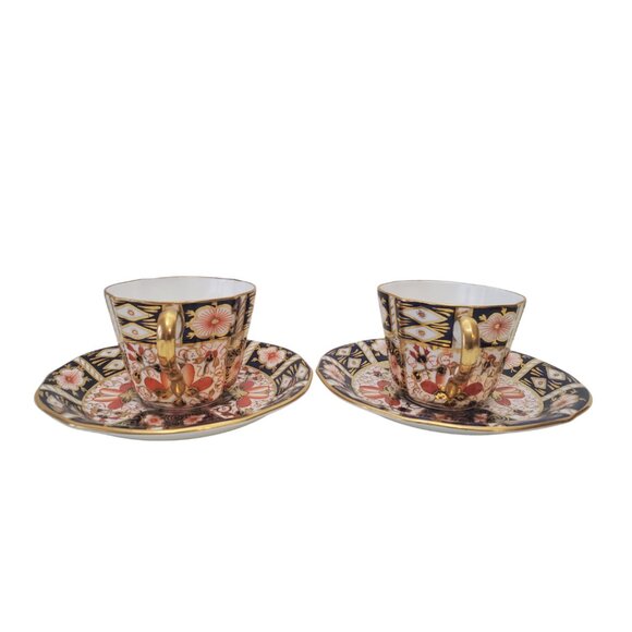 Vintage Royal Crown Derby Imari Tea Cups & Saucers-  Scalloped Rim 1927 & 1934 - Picture 12 of 16